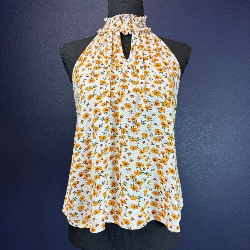 Dizzy Gal Brinn Sunny Floral Keyhole Tank Top, Size Large